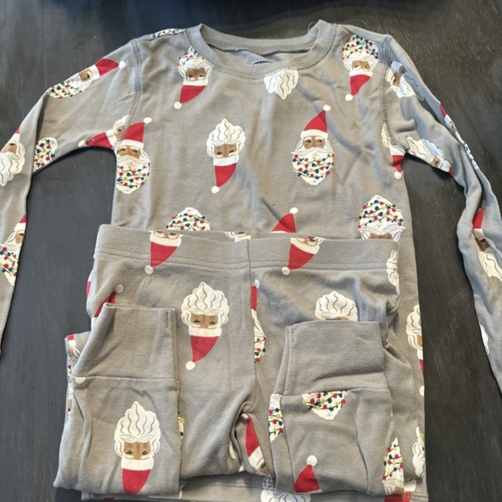 Old‎ Navy PJS Pajama Set Christmas BLK Santa Size 6 Small Holiday